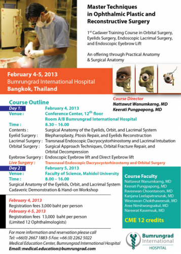 The Master Techniques in Ophthalmic Plastic and Reconstructive Surgery Workshop at Bumrungrad International Hospital, Nattawut Wanumkarng